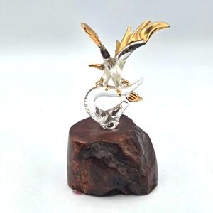Glass Baron Bald Eagle 22 KT Gold Tipped Wings‎ On Burl Wood Base 4.5" VINTAGE